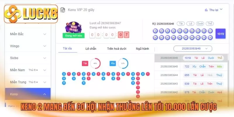 Keno 2 mang đến cơ hội nhận thưởng lên tới 10.000 lần cược Keno 2 mang đến cơ hội nhận thưởng lên tới 10.000 lần cược