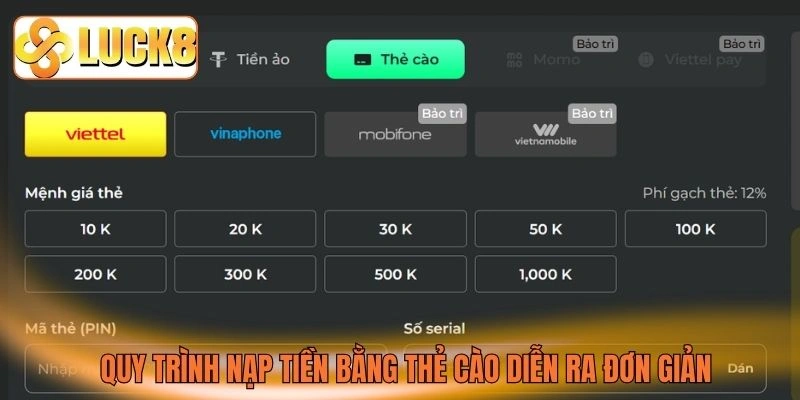 Quy trình nạp tiền bằng thẻ cào diễn ra đơn giản Quy trình nạp tiền bằng thẻ cào diễn ra đơn giản